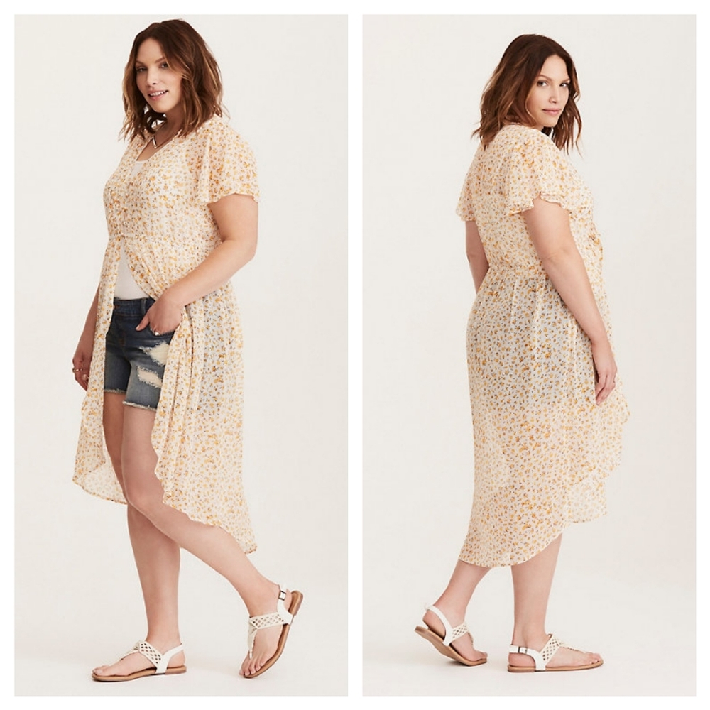 Torrid Floral Print Chiffon Split Maxi Top Boho 0X